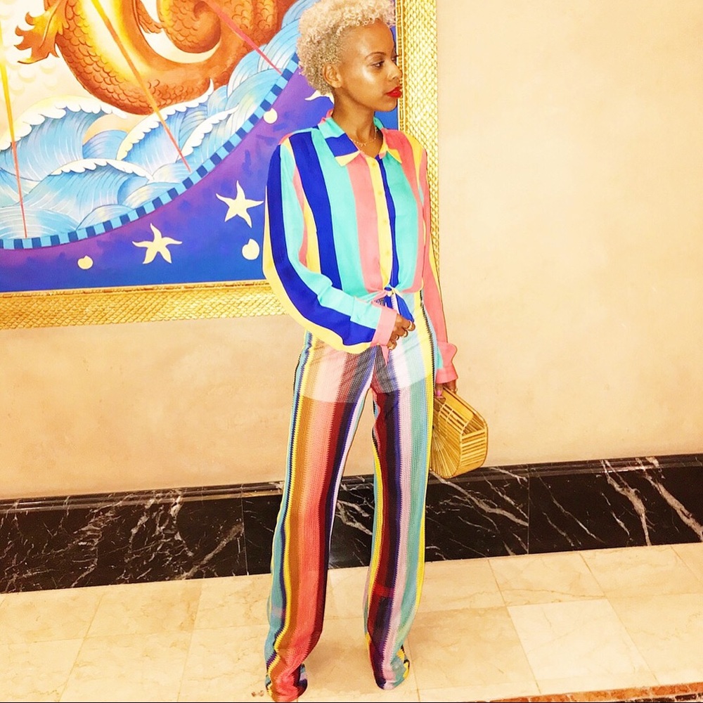 Forever 21 Privy multi-colored stripe sheer pants